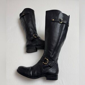 Naturalizer Jersey Black Leather Riding Boots With Gold Buckles Size 8.5 Grunge